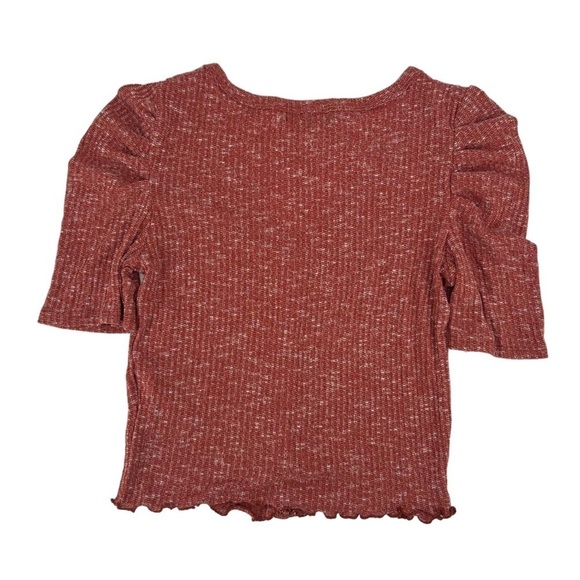 NWT Almost Famous Orange Short Sleeve V Neck Crop Blouse Size M Women’s - Picture 3 of 5